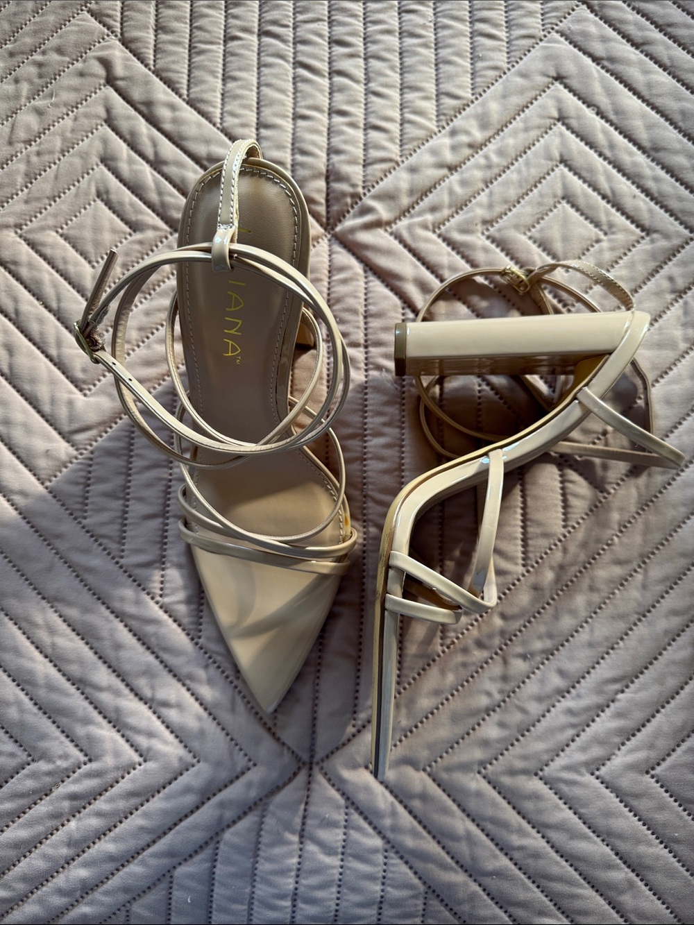 Nude Strappy Pointed-Toe Heels